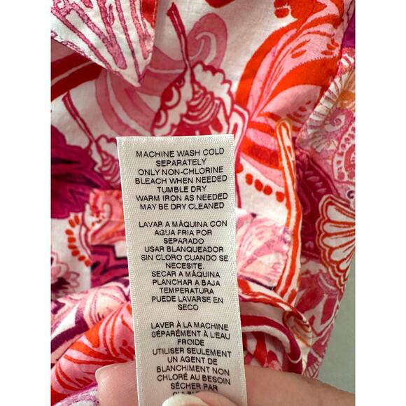 CHICO’S Bright Seashell Button Down Shirt Cotton Collared Blouse | Size 2 Large - Picture 7 of 7